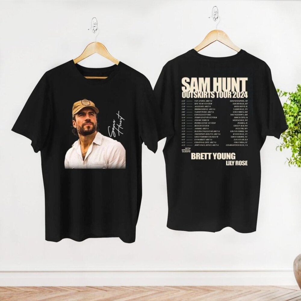 Sam Hunt 2024 Outskirts Tour Graphic T-Shirt Country Music Concert Fan 2 Sided